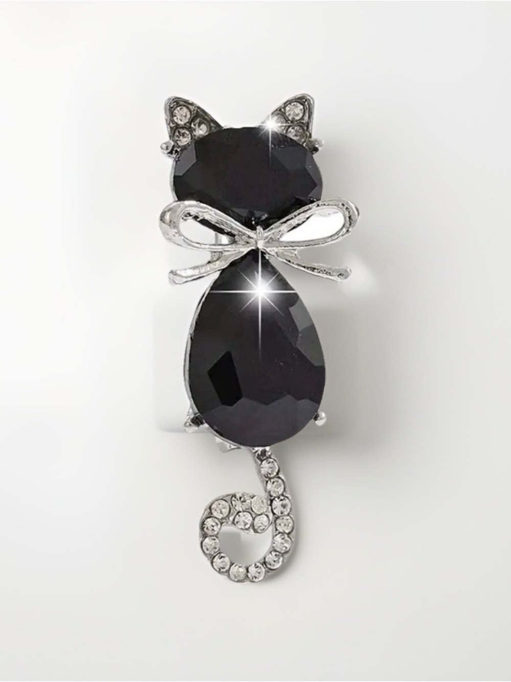 Black Cat Jewl Brooch Pin Silver Tone Rhinestone Feline Jewelry Accessory